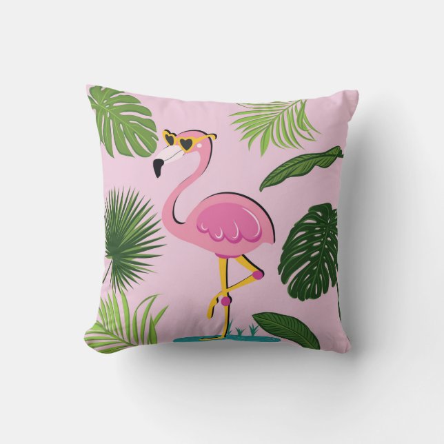 Flamingo Palm Leaves Tropical Design Cushion (Front)