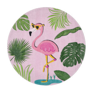 Flamingo Palm Leaves Tropical Design Cutting Board