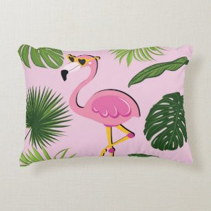 Flamingo Palm Leaves Tropical Design Decorative Cushion