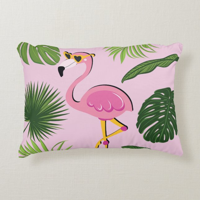 Flamingo Palm Leaves Tropical Design Decorative Cushion (Front)