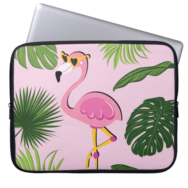 Flamingo Palm Leaves Tropical Design Laptop Sleeve (Front)