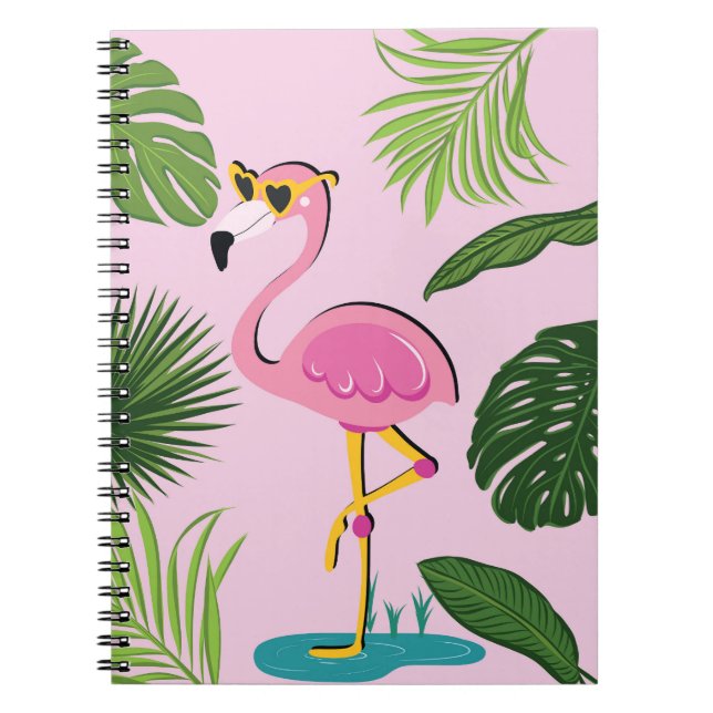 Flamingo Palm Leaves Tropical Design Notebook (Front)