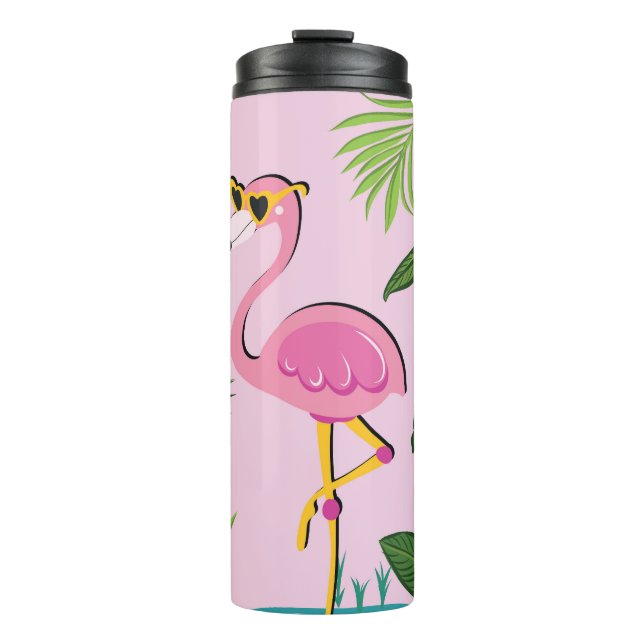 Flamingo Palm Leaves Tropical Design Thermal Tumbler (Front)