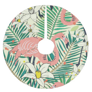 Flamingo Palm Leaves: Tropical Vintage Brushed Polyester Tree Skirt