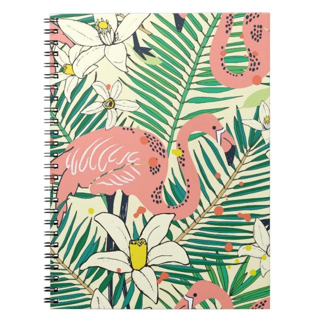 Flamingo Palm Leaves: Tropical Vintage Notebook (Front)