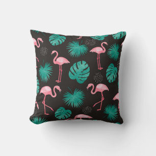 Flamingo, palm leaves: tropical watercolor. cushion