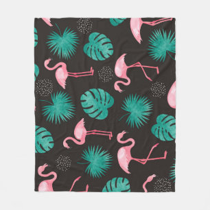 Flamingo, palm leaves: tropical watercolor. fleece blanket