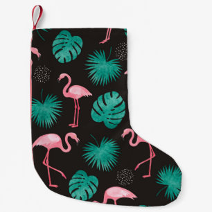 Flamingo, palm leaves: tropical watercolor. small christmas stocking