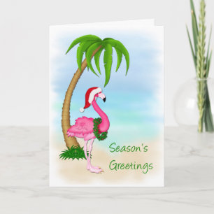 Flamingo Palm Tree Christmas Greeting Card
