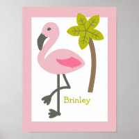 Flamingo + Palm Tree Personalised Nursery Artwork