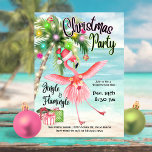 Flamingo Palm Tree Tropical Beach Christmas Party Invitation<br><div class="desc">Get your guests excited to ‘Jingle & Flamingle’ with this tropical Christmas party invitation! Featuring a playful pink flamingo dancing under a palm Christmas tree by the sea, this design brings beachy holiday vibes to life. Perfect for anyone who wants to swap snow for sand this holiday season, this invitation...</div>