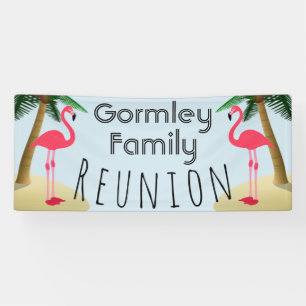 Flamingo Palm Tree Tropical Family Reunion Banner