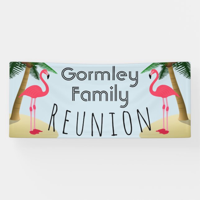 Flamingo Palm Tree Tropical Family Reunion Banner (Horizontal)