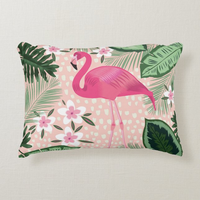 Flamingo, palm trees, kitchen design decorative cushion (Front)