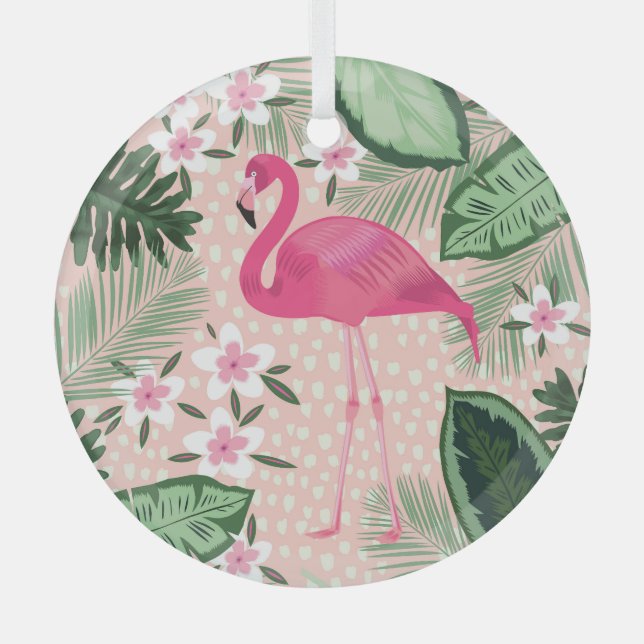 Flamingo, palm trees, kitchen design glass tree decoration (Front)