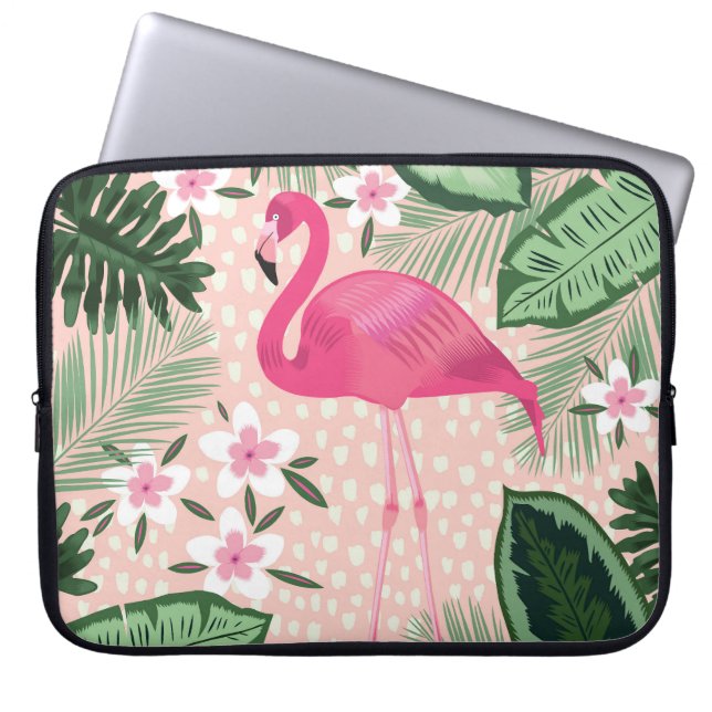 Flamingo, palm trees, kitchen design laptop sleeve (Front)