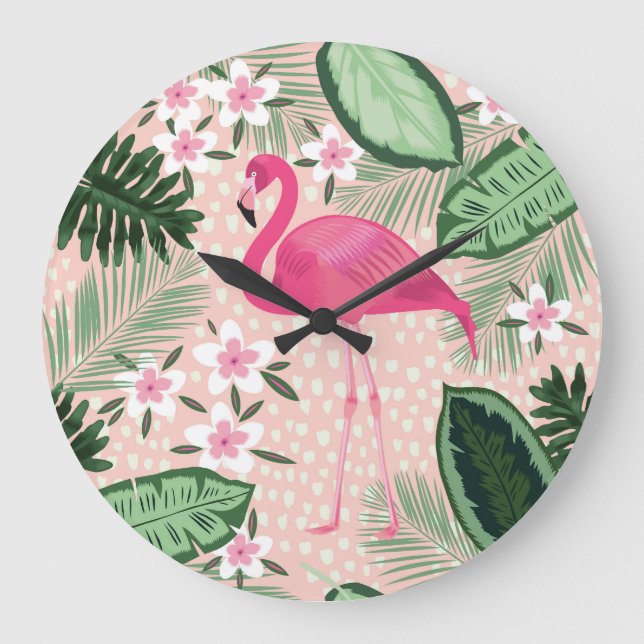 Flamingo, palm trees, kitchen design large clock (Front)