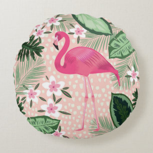 Flamingo, palm trees, kitchen design round cushion
