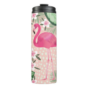 Flamingo, palm trees, kitchen design thermal tumbler
