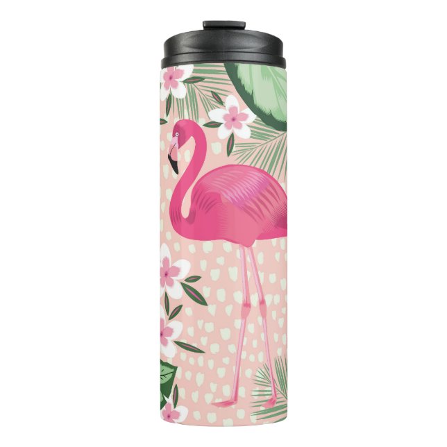 Flamingo, palm trees, kitchen design thermal tumbler (Front)