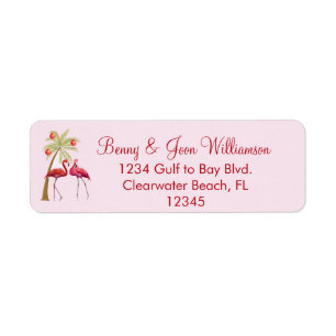Flamingo Palm Trees Watercolor Christmas Return Address Label