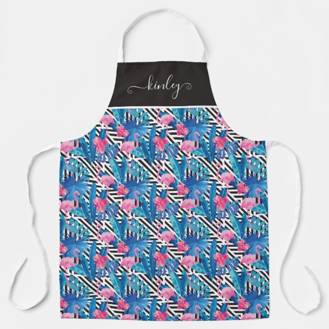 Flamingo & Palms on Geometric Pattern Apron (Front)