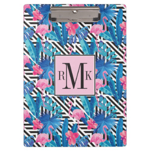 Flamingo & Palms on Geometric Pattern Clipboard