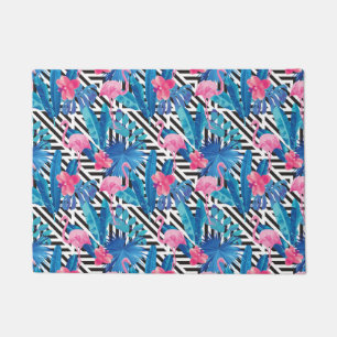 Flamingo & Palms on Geometric Pattern Doormat