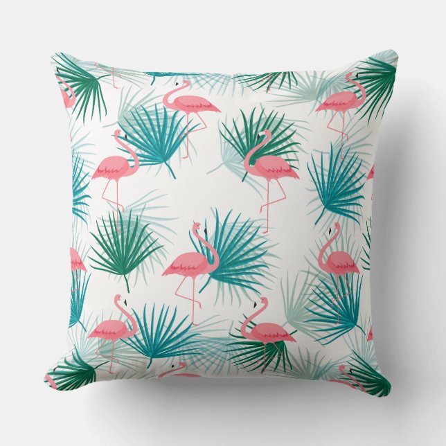 Flamingo Palms Throw Pillow (Front)