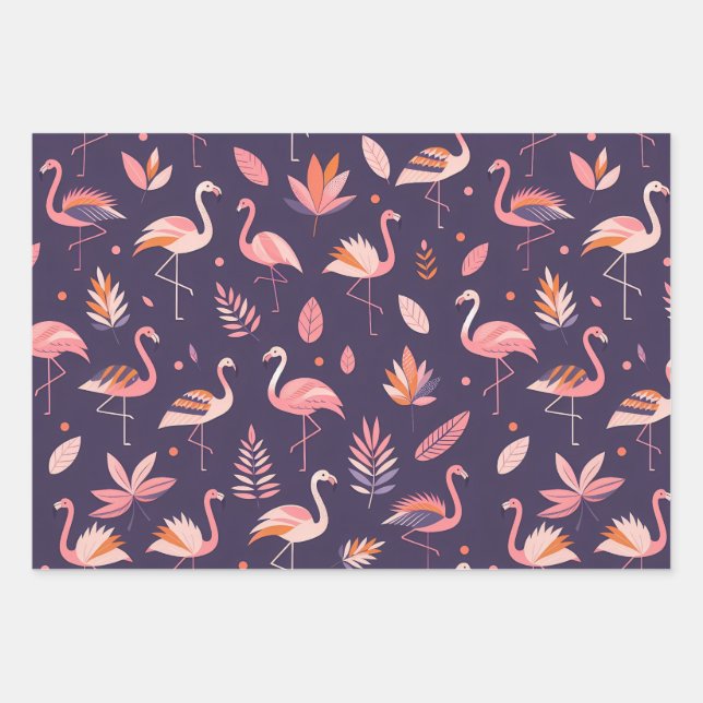 Flamingo Paradise Pattern Wrapping Paper Sheet (Front)