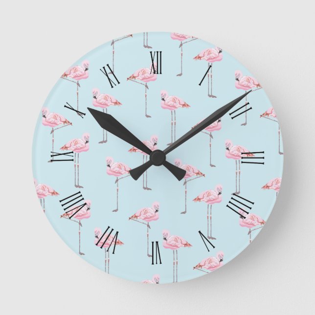 FLAMINGO PARK BLUE Round Wall Clock (Front)