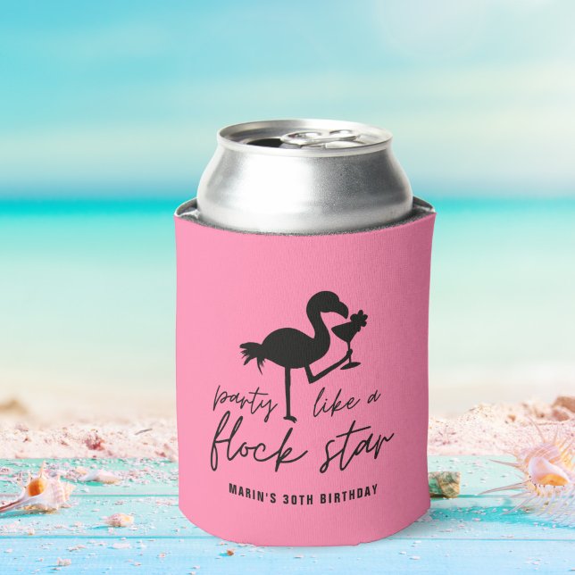 Flamingo Party Like A Flock Star Tropical Birthday Can Cooler (Creator Uploaded)