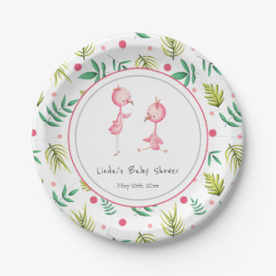Flamingo Party Personalised Twins Baby Shower Paper Plate
