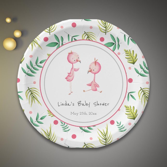 Flamingo Party Personalised Twins Baby Shower Paper Plate (Creator Uploaded)