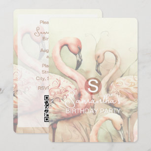 Flamingo Party Theme, QR Code, Custom Invitation