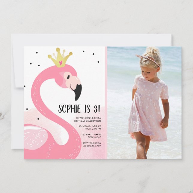 Flamingo party Tropical Pink Gold Girl Birthday Invitation (Front)