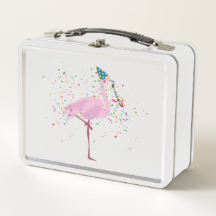 Flamingo Partying - Animals at Birthday Party Metal Lunch Box