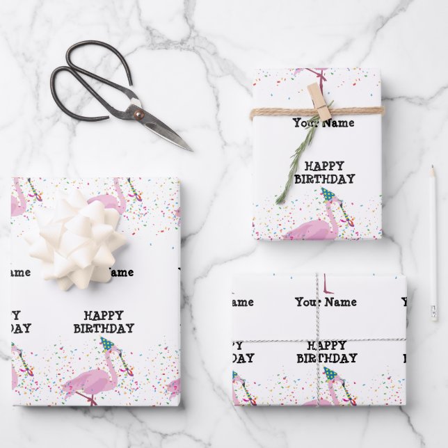 Flamingo Partying - Animals at Birthday Party  Wrapping Paper Sheet (Front)