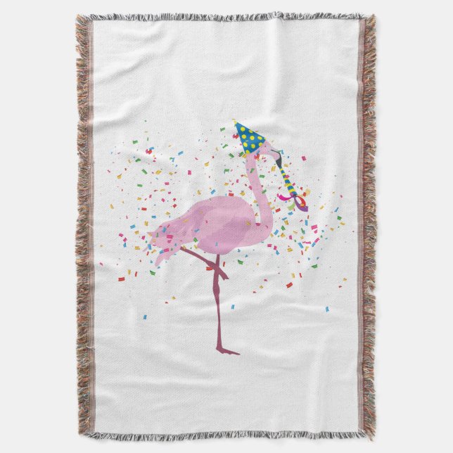Flamingo Partying - Animals Having a Party Throw Blanket (Front Vertical)