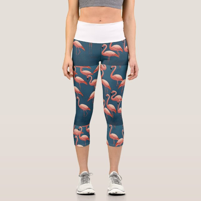 Flamingo Pattern Capri Leggings (Front)