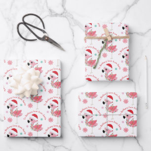 Flamingo Pattern Child Name Love Santa Christmas Wrapping Paper Sheet