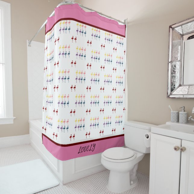 Flamingo Pattern Colourful Shower Curtain (In Situ)