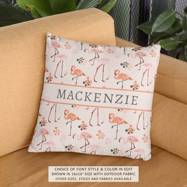Flamingo Pattern Coral Pink Name Cushion (Creator Uploaded)