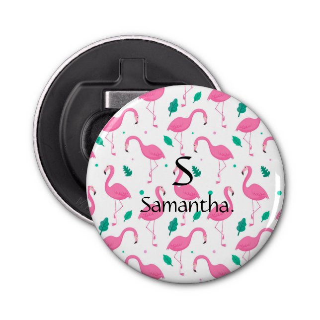 Flamingo pattern Monogram and Name Custom Bottle Opener (Front)
