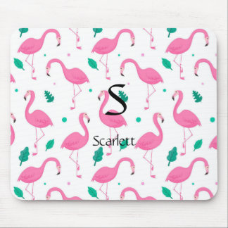 Flamingo pattern Monogram and Name Custom Mouse Pad