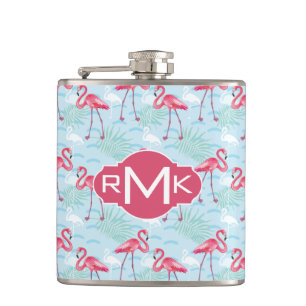 Flamingo Pattern Monogram Hip Flask
