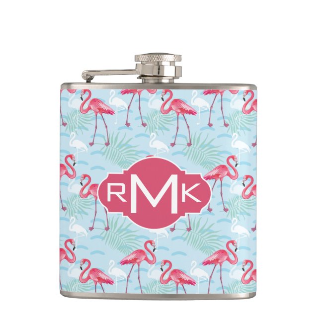 Flamingo Pattern | Monogram Hip Flask (Front)