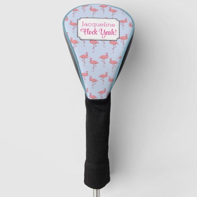 Flamingo Pattern on Sky Blue Golf Head Cover (Front)