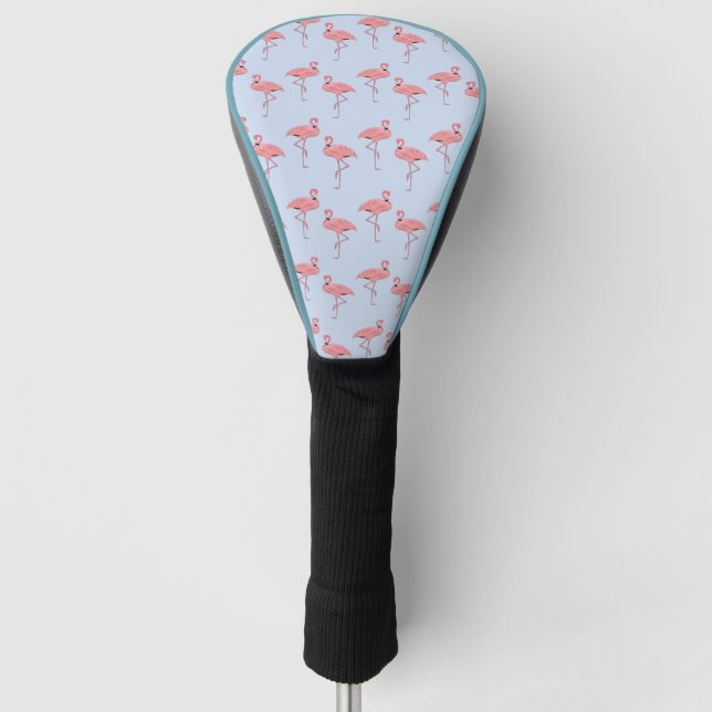 Flamingo Pattern on Sky Blue Golf Head Cover (Front)