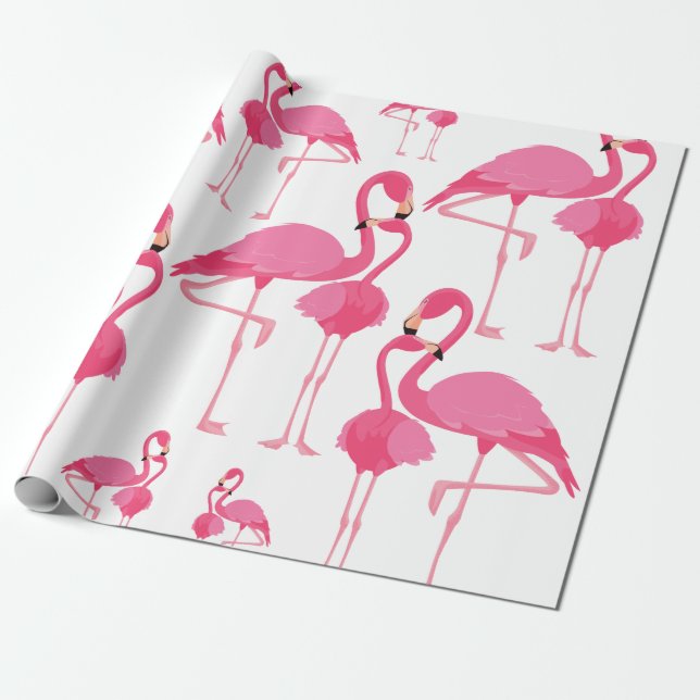 Flamingo pattern pink wrapping paper (Unrolled)